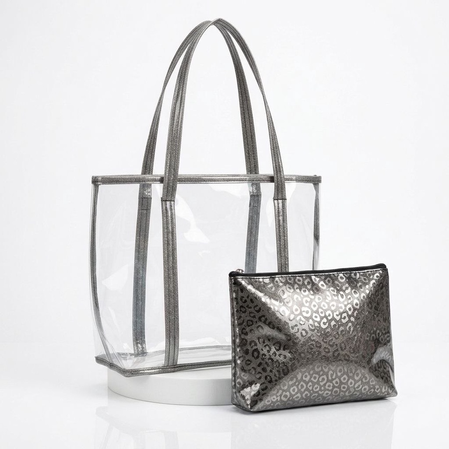 شنطة Tote شفافة (Clear Bag) عصرية مع شنطة داخلية بنقشة لامعة| Demand & Beyond