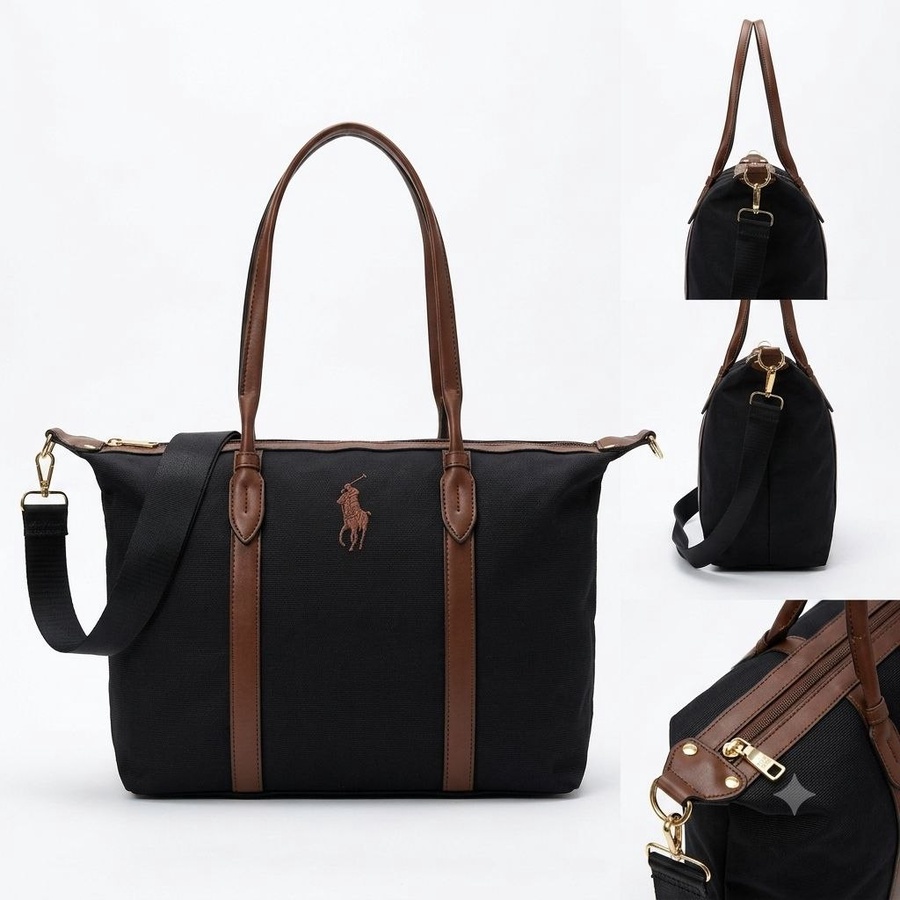 شنطة كتف وكروس حريمي مستوحى من (Ralph Lauren) قماش بأطراف جلد | Demand & Beyond 