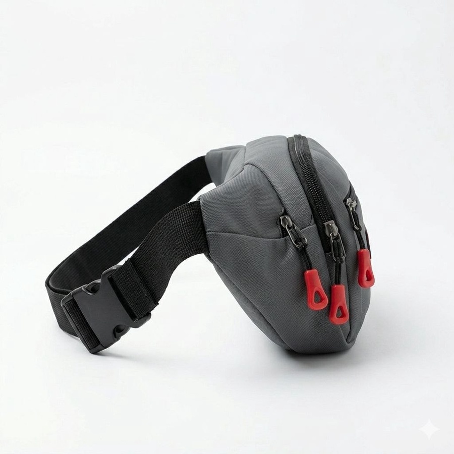 شنطة وسط رياضية (Waist Bag) - سوداء متعددة الجيوب