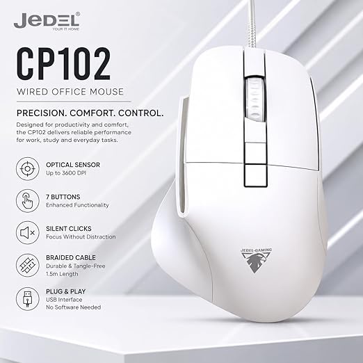 JeDEL CP102 ERGONOMIC DESIGN Comfortable Mouse white
