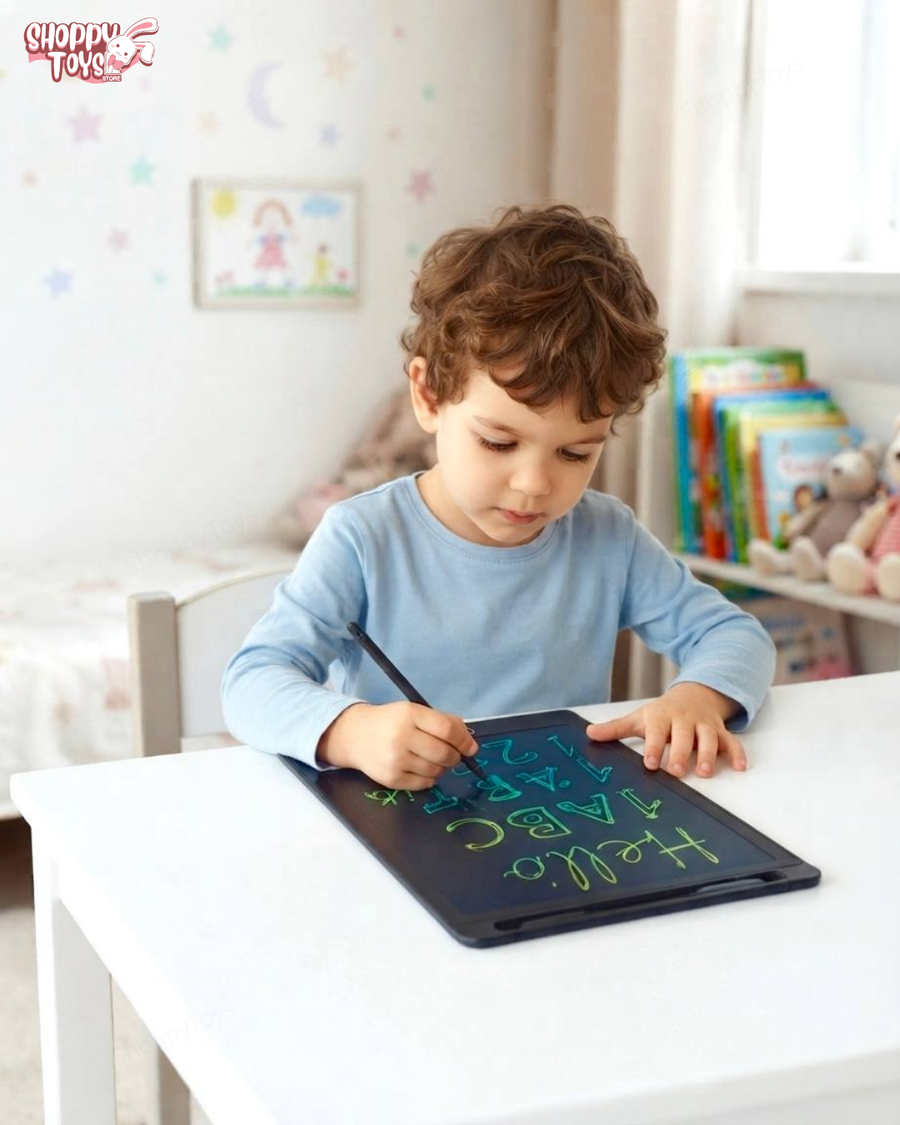 سبورة وتابلت الرسم الذكي LCD مقاس 12 بوصة - كتابة ملونة وتصميم "سوبر هيرو"