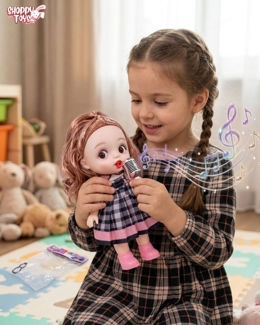 عروسة الأطفال التفاعلية "Cute Style" تغني مع ميكروفون ونظارة (متوفرة بأزياء مختلفة)