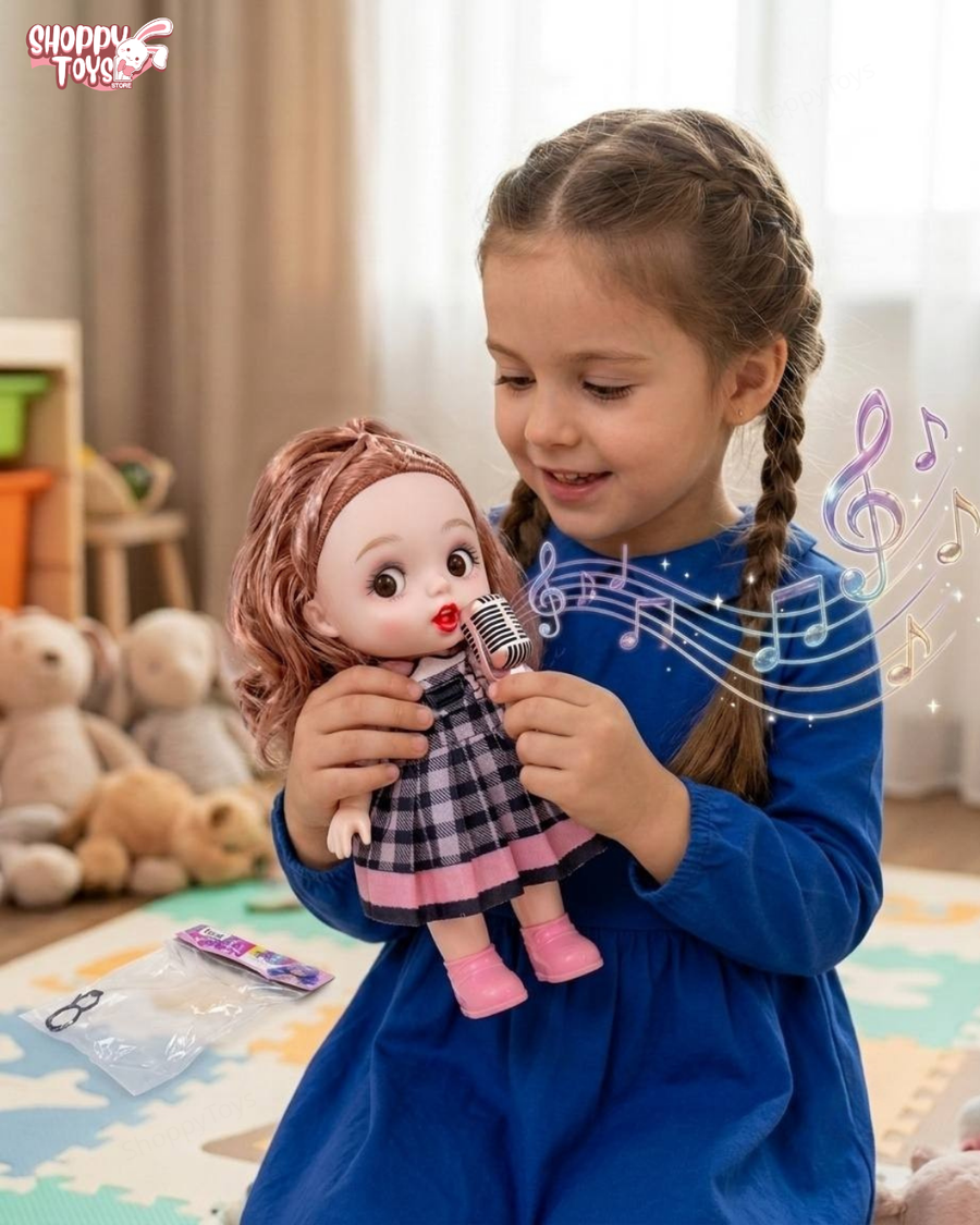 عروسة الأطفال التفاعلية "Cute Style" تغني مع ميكروفون ونظارة (متوفرة بأزياء مختلفة)