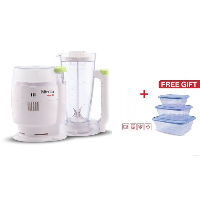 Mienta Chopper with Attachments, 1.5 Liters, 1000W, White - CH-645 with Free Gift 3 Refrigerator Boxes