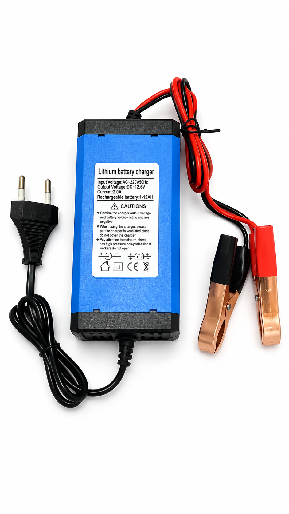 12.6V 2A Lithium Battery Charger with Alligator Clips – Smart Fast Charger