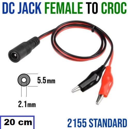 DC Female Jack to Alligator Clips - 20cm
