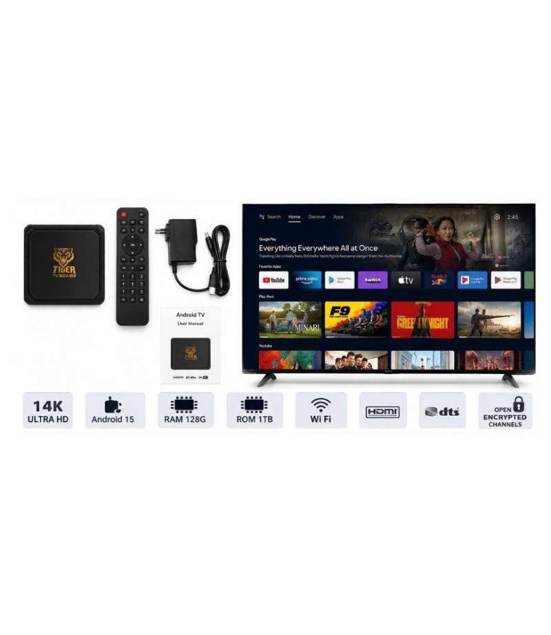 تيجر تي في بوكس Tiger TV Box أندرويد 15 بدقة 14K Ultra HD