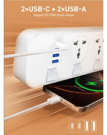 LDNIO SC4408C 2500W Power Socket with 4 AC Outlets & 4 USB Fast Charging Ports