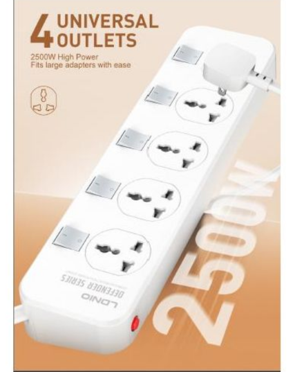 LDNIO SC4408C 2500W Power Socket with 4 AC Outlets & 4 USB Fast Charging Ports