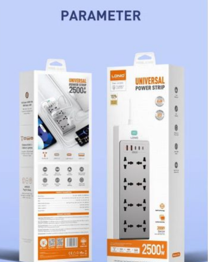 LDNIO SC4 2500W Universal Power Strip with 65W Fast Charging & 4 AC Universal Outlets