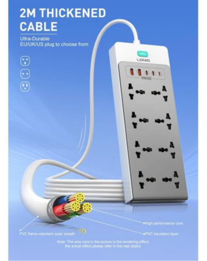 LDNIO SC4 2500W Universal Power Strip with 65W Fast Charging & 4 AC Universal Outlets