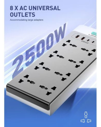 LDNIO SC4 2500W Universal Power Strip with 65W Fast Charging & 4 AC Universal Outlets
