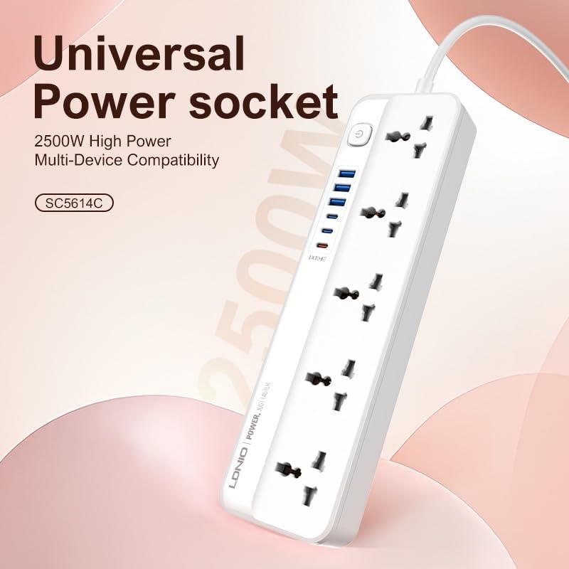 LDNIO SC5614C 2500W Universal Power Socket with PD 20W Fast Charging