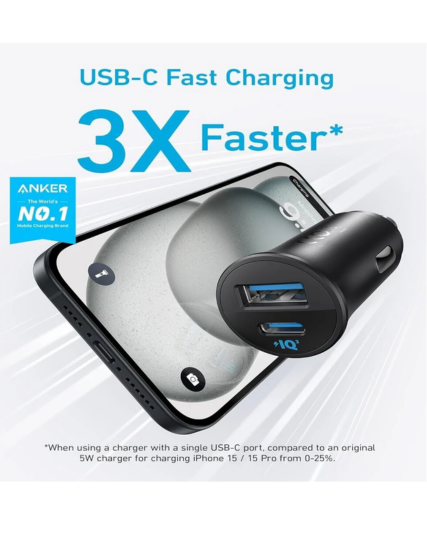 Anker A2741611 30W Dual Port Car Charger with USB-C PD & USB-A Fast Charging