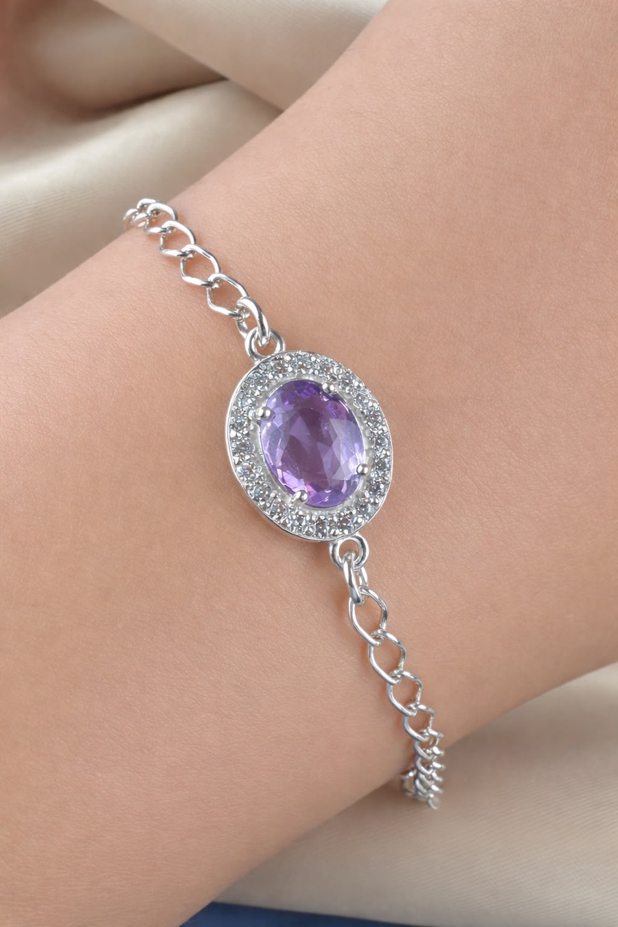 Amethyst 925 Silver Bracelet - IGI Certified - 