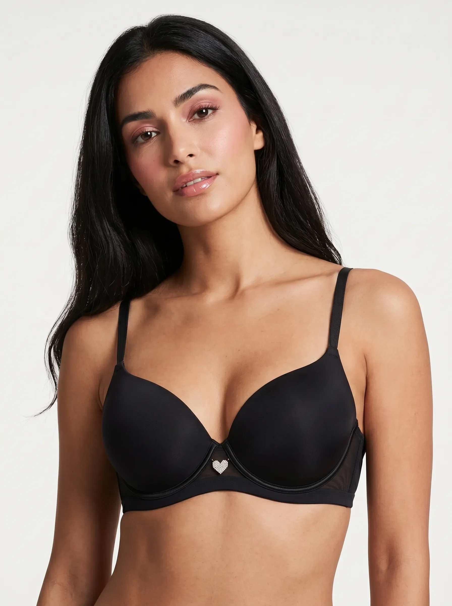 Rhinestone Heart Detail Comfort Bra