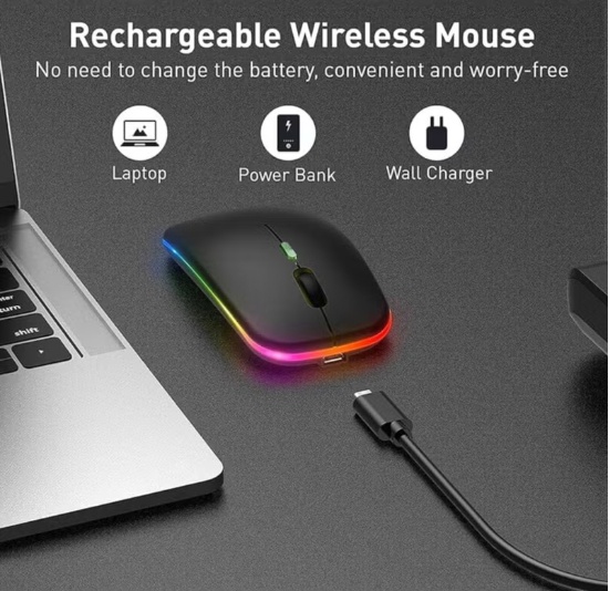 ماوس لاسلكي صامت موديل HP-W10  ملمس القطيفة RGB قابل للشحن تايب سي