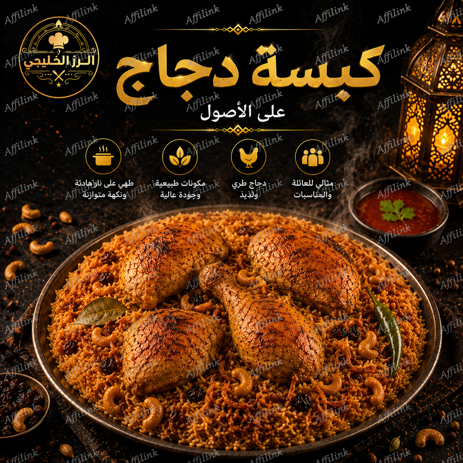 كبسة الدجاج على الأصول – دجاج طري وأرز فاخر بالبهارات العربية الأصيلة