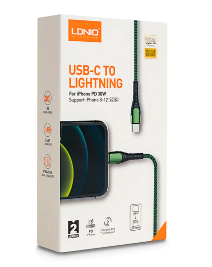 LDNIO LC112 USB-C to Lightning PD 30W Fast Charging Cable - Grey