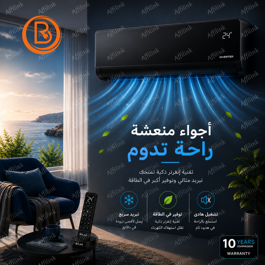 مكيف اطلس تبريد سريع بتقنية الإنفرتر الذكية مع توفير أكبر في استهلاك الطاقة