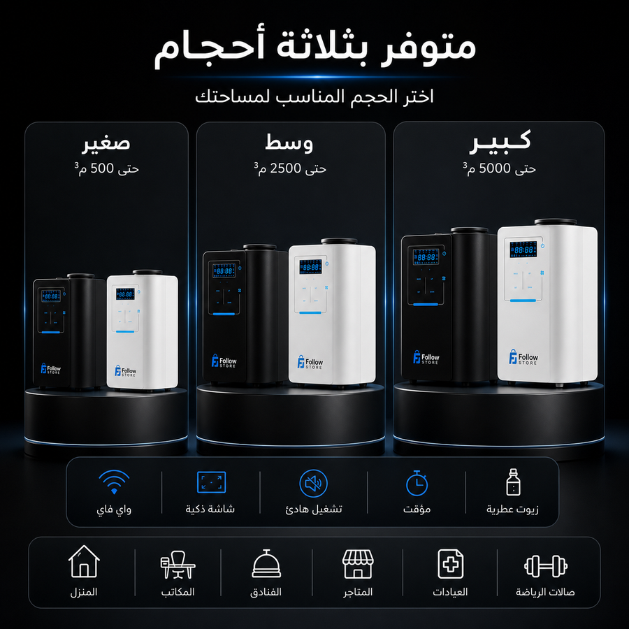 جهاز تعطير ذكي فاخر للمنازل والأعمال، تحكم واي فاي، تغطية واسعة، تشغيل هادئ، مؤقت ذكي، تصميم أنيق  للمنازل وللمكاتب والفنادق والمتاجر+ غرشة عطر مجانيه  