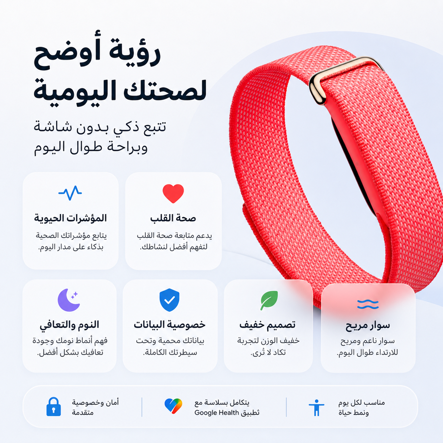 Google Fitbit Air جهاز تتبع صحي بدون شاشة، سوار ذكي لمتابعة الصحة والنوم والتعافي مع Google Health 