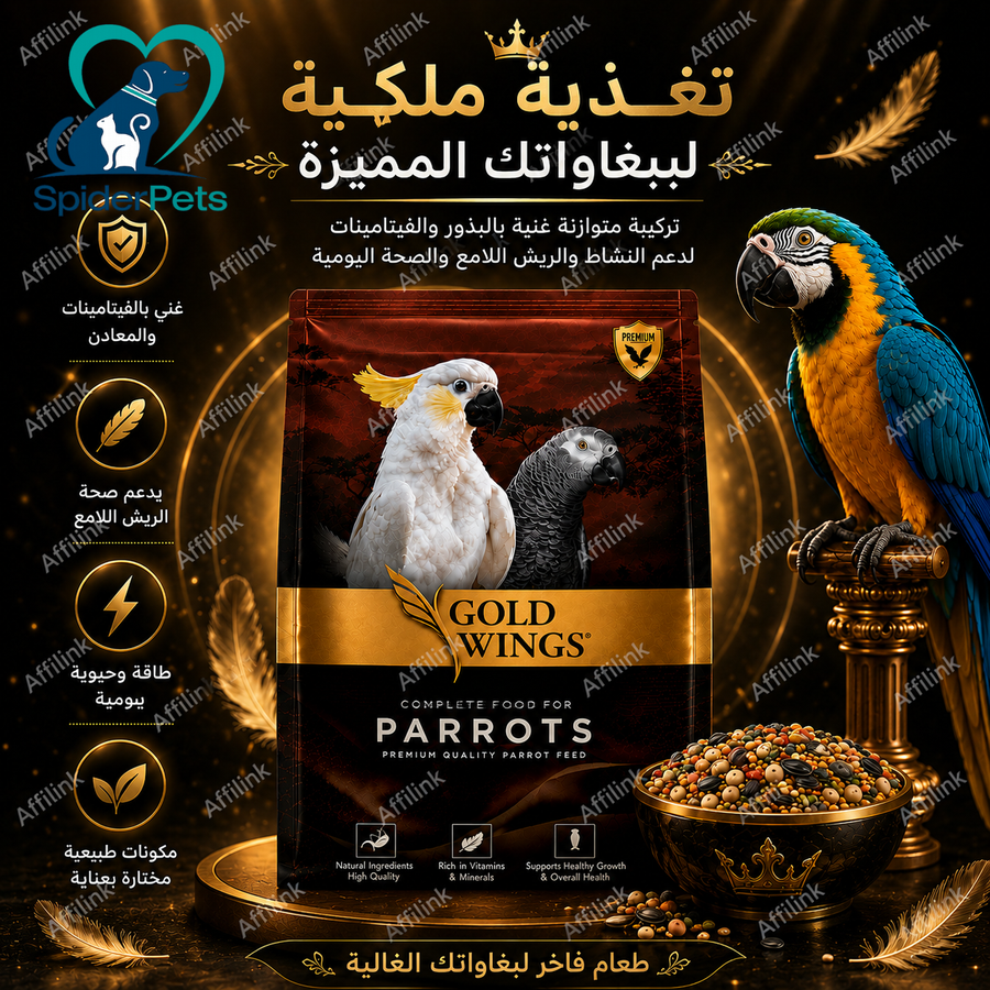 غذاء Gold Wings للببغاوات – مزيج غني للحيوية والريش اللامع
