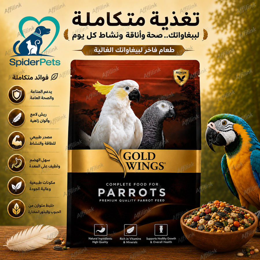 غذاء Gold Wings للببغاوات – مزيج غني للحيوية والريش اللامع