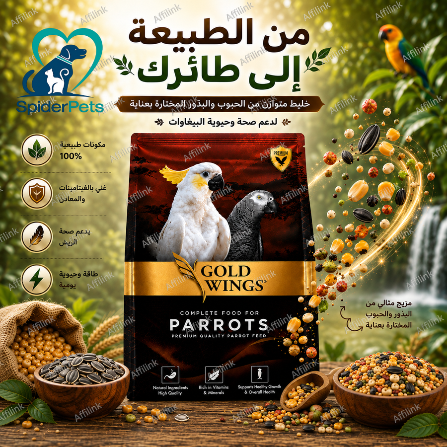 غذاء Gold Wings للببغاوات – مزيج غني للحيوية والريش اللامع