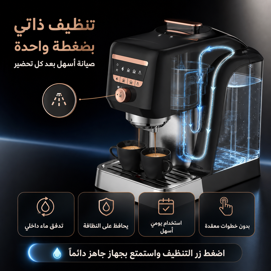 ماكينة قهوة تركية أوتوماتيكية 700W، خزان 800ml، تحضير كوب أو كوبين، لوحة تحكم رقمية وتنظيف ذاتي - أسود