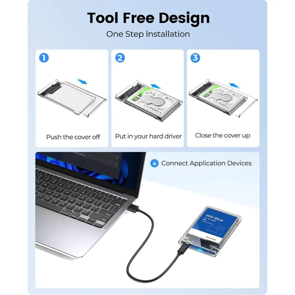 راكة هارد لابتوب و SSD  شفافة تايب سي  - usb3