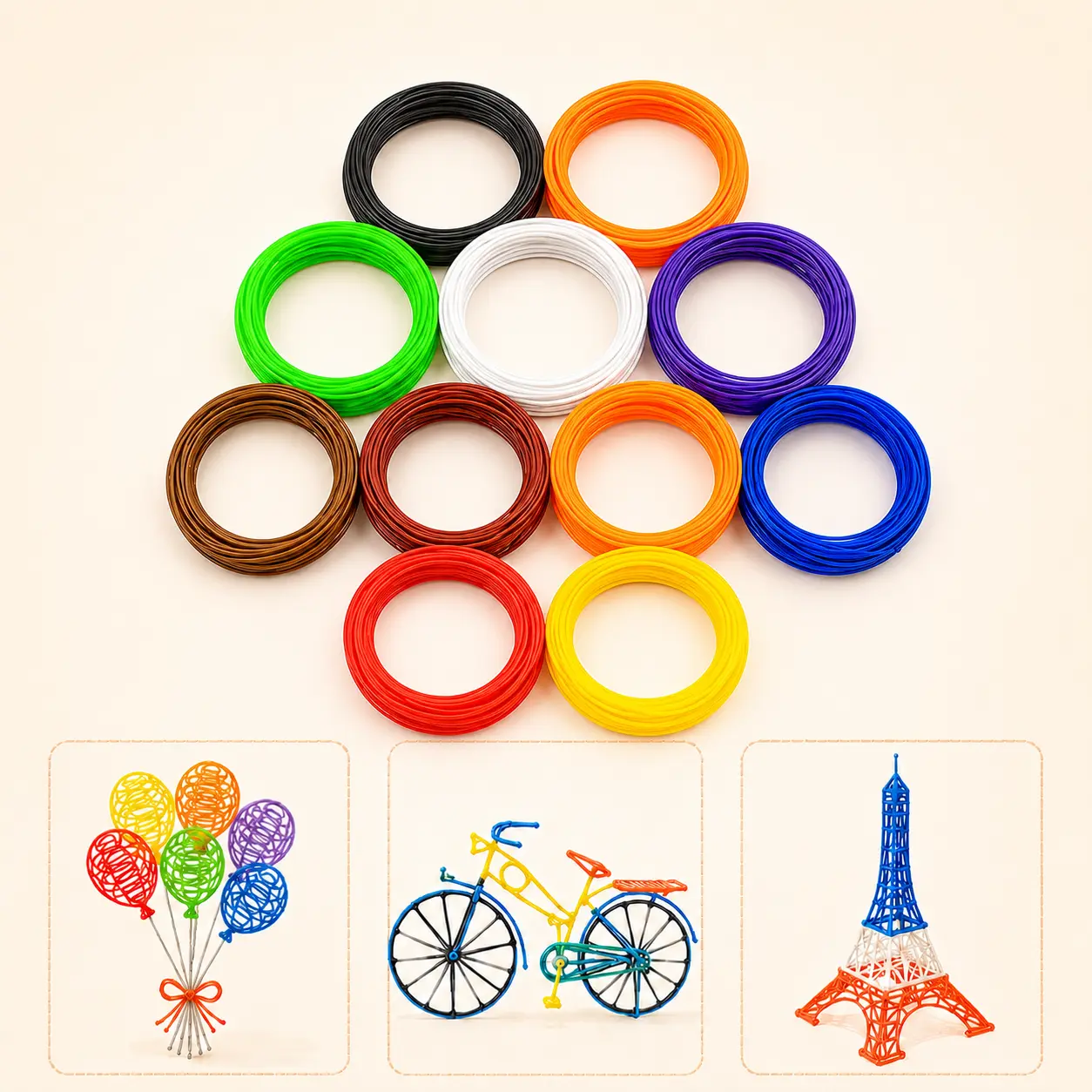 خيوط قلم رسم ثلاثي الأبعاد (30 لون × 5 متر لكل لون) | PLA 3D Pen Filament 5 Meter x 30 Color