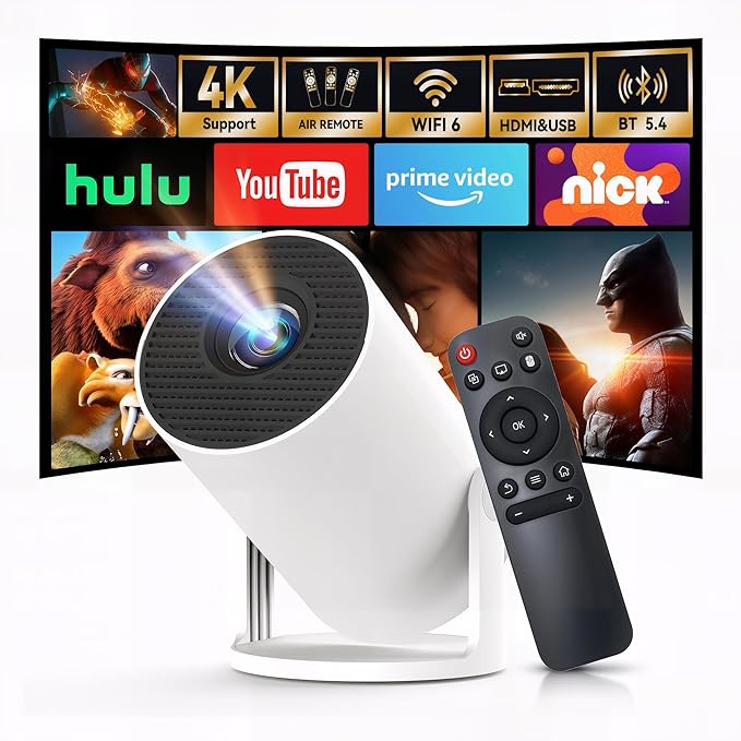 بروجكتور HY300 الذكي 1080P بنظام Android 11 مع Wi-Fi 6 وBluetooth 5.0 ودوران 180°