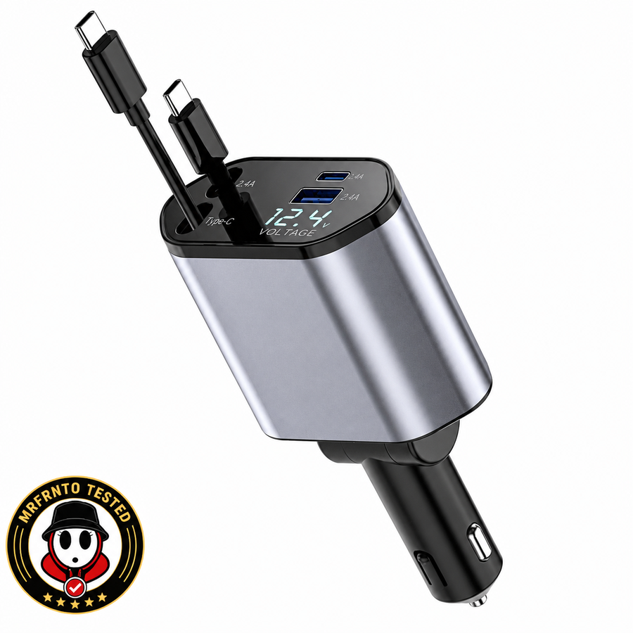 شاحن سيارة 4 في 1 بكابلات قابلة للسحب وشحن سريع 120W