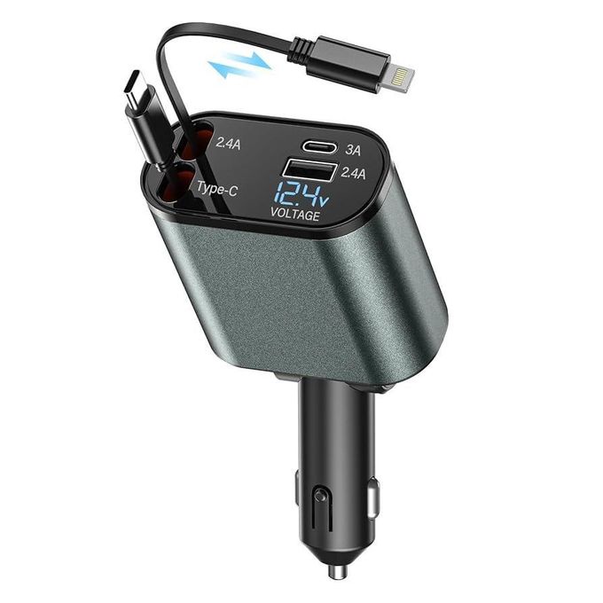 شاحن سيارة 4 في 1 بكابلات قابلة للسحب وشحن سريع 120W