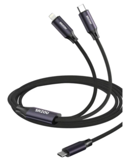 SNZOU SN-164 DuoCharge 2-in-1 100W Dual-Port Type-C & Lightning Cable 2M - Black