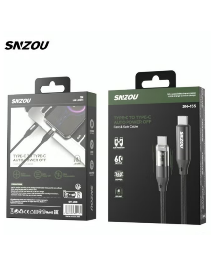 SNZOU SN-155 SpeedSync 60W USB-C to USB-C Fast Charging Data Cable 1M - Black