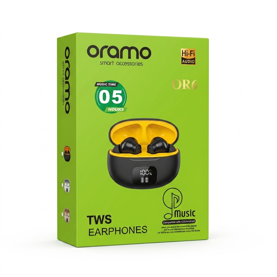 سماعة Oraimo OR6 TWS اللاسلكية – Bluetooth 5.3، صوت Hi-Fi، شاشة LED، منفذ Type-C