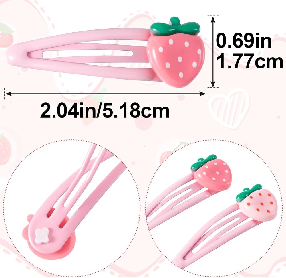 Hair Strawberry & tick tak pin ٦قطع