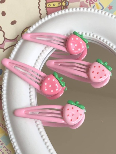 Hair Strawberry & tick tak pin ٦قطع