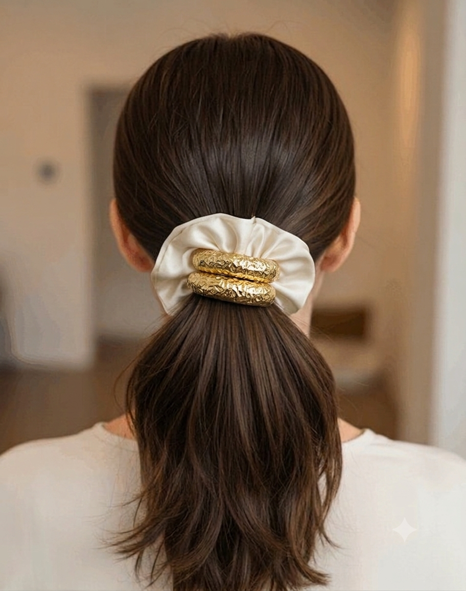 Satin Scrunchie with Gold Charms 