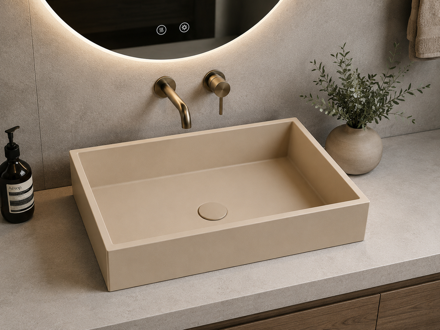San Pedro Oliva Premium Matte Beige Vessel Basin 48×38 cm | Luxury Countertop Bathroom Sink