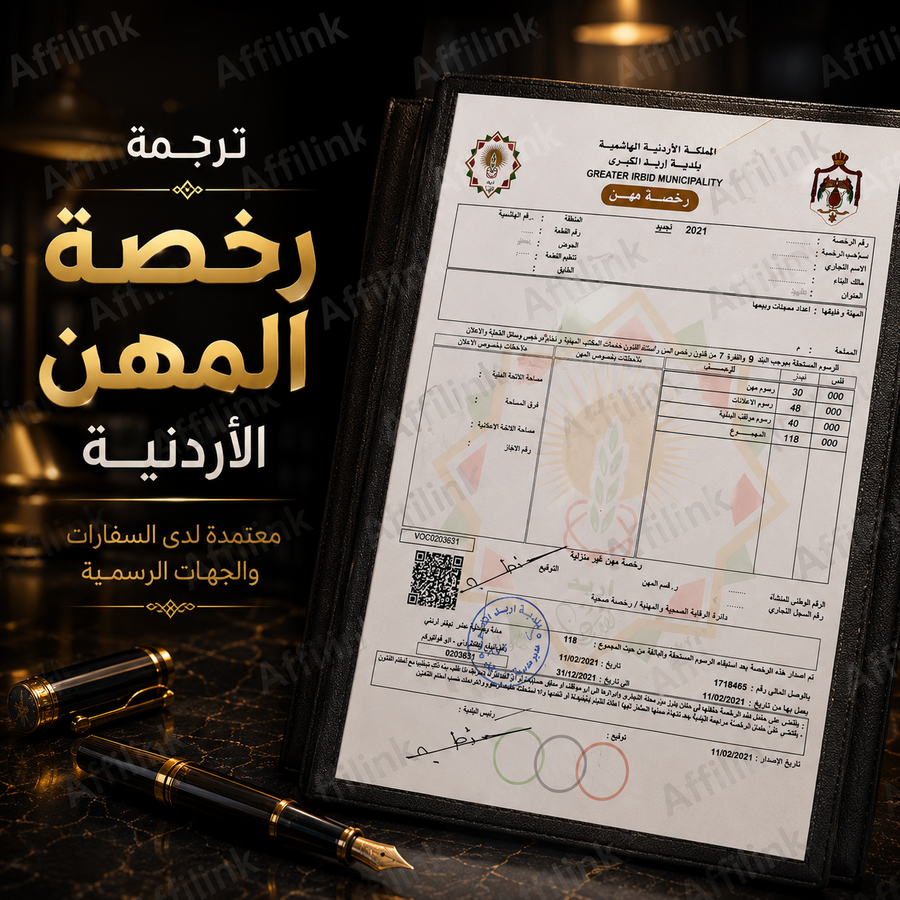 ترجمة رخصة المهن الأردنية المعتمدة