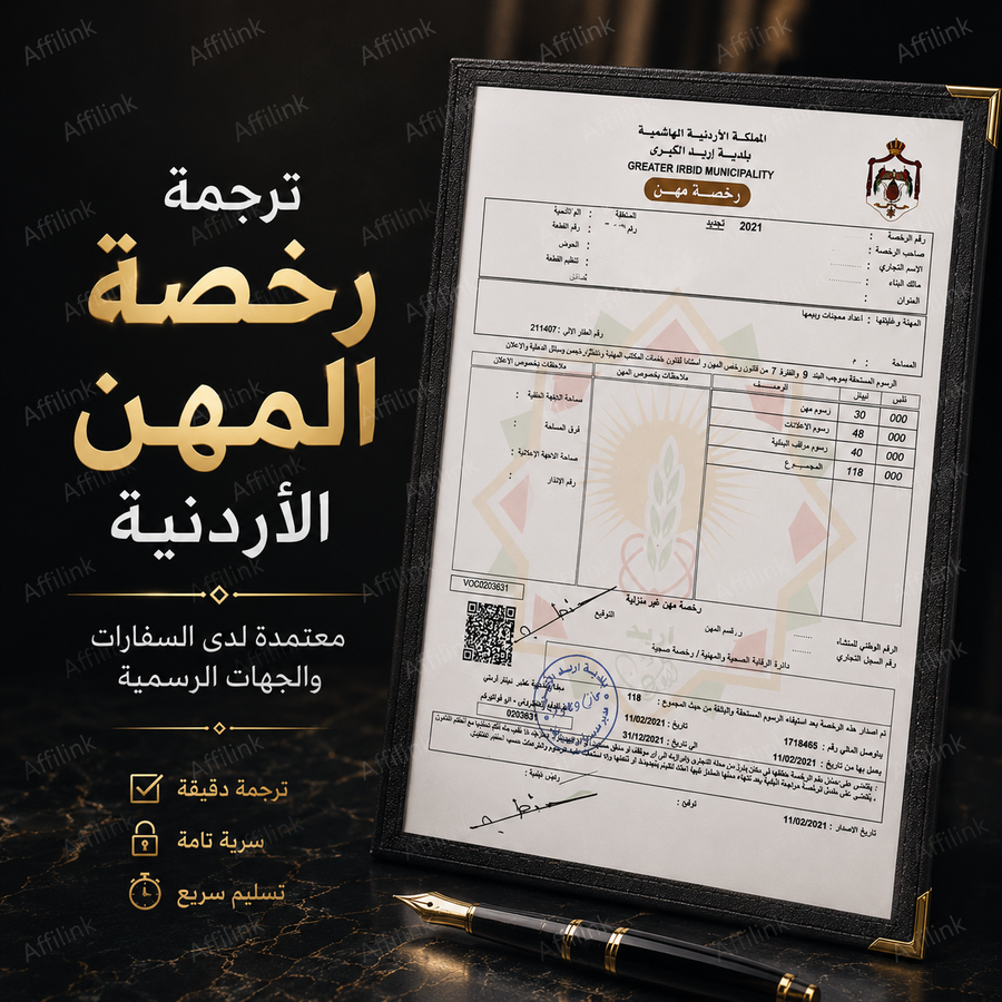 ترجمة رخصة المهن الأردنية المعتمدة