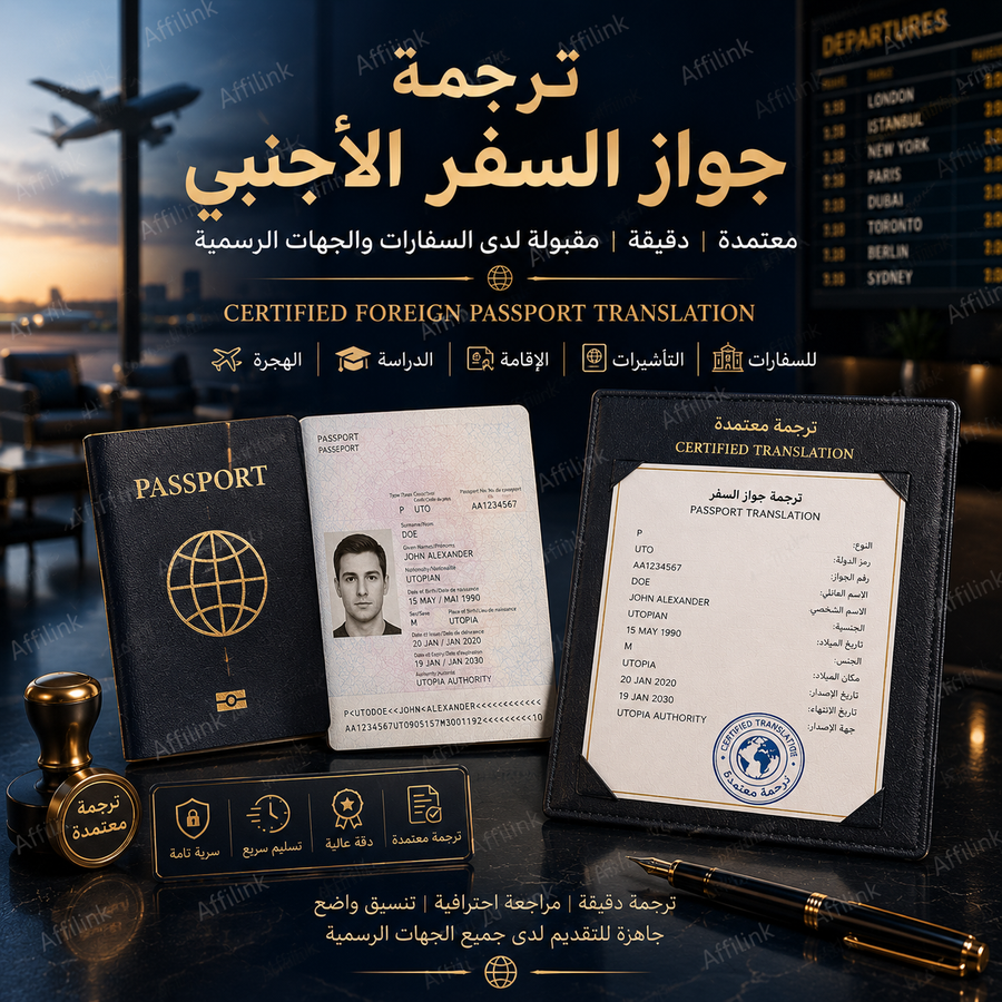 ترجمة جواز السفر الأجنبي للعربي معتمد