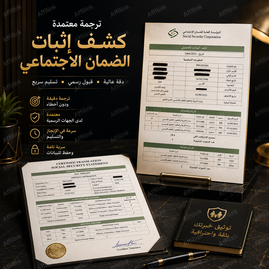 ترجمة كشف إثبات الضمان الاجتماعي المعتمدة