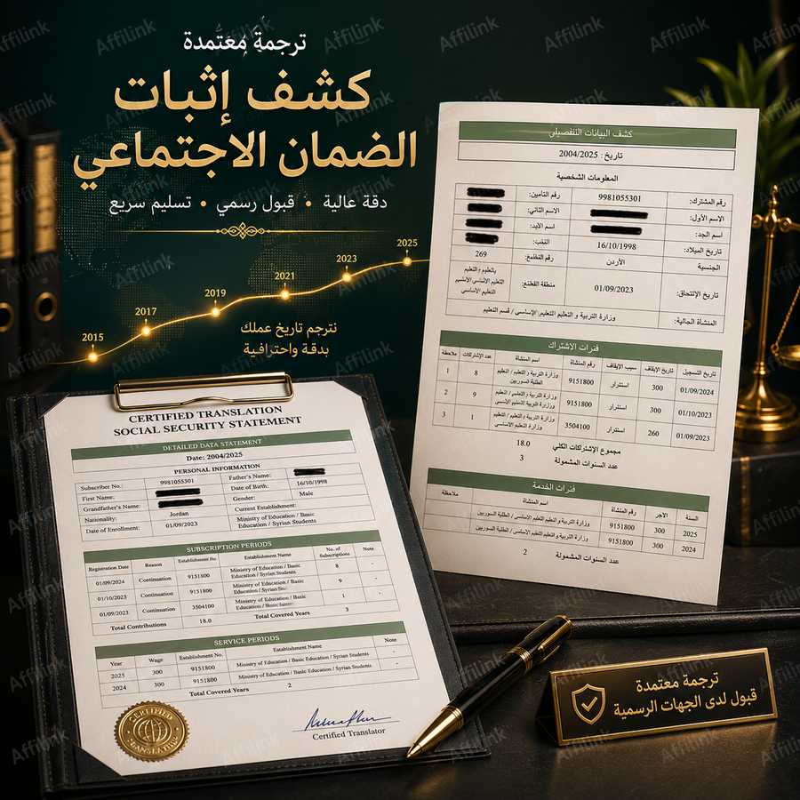 ترجمة كشف إثبات الضمان الاجتماعي المعتمدة