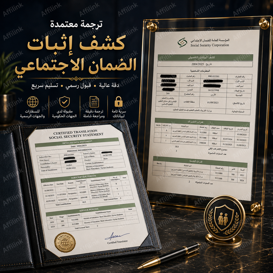 ترجمة كشف إثبات الضمان الاجتماعي المعتمدة