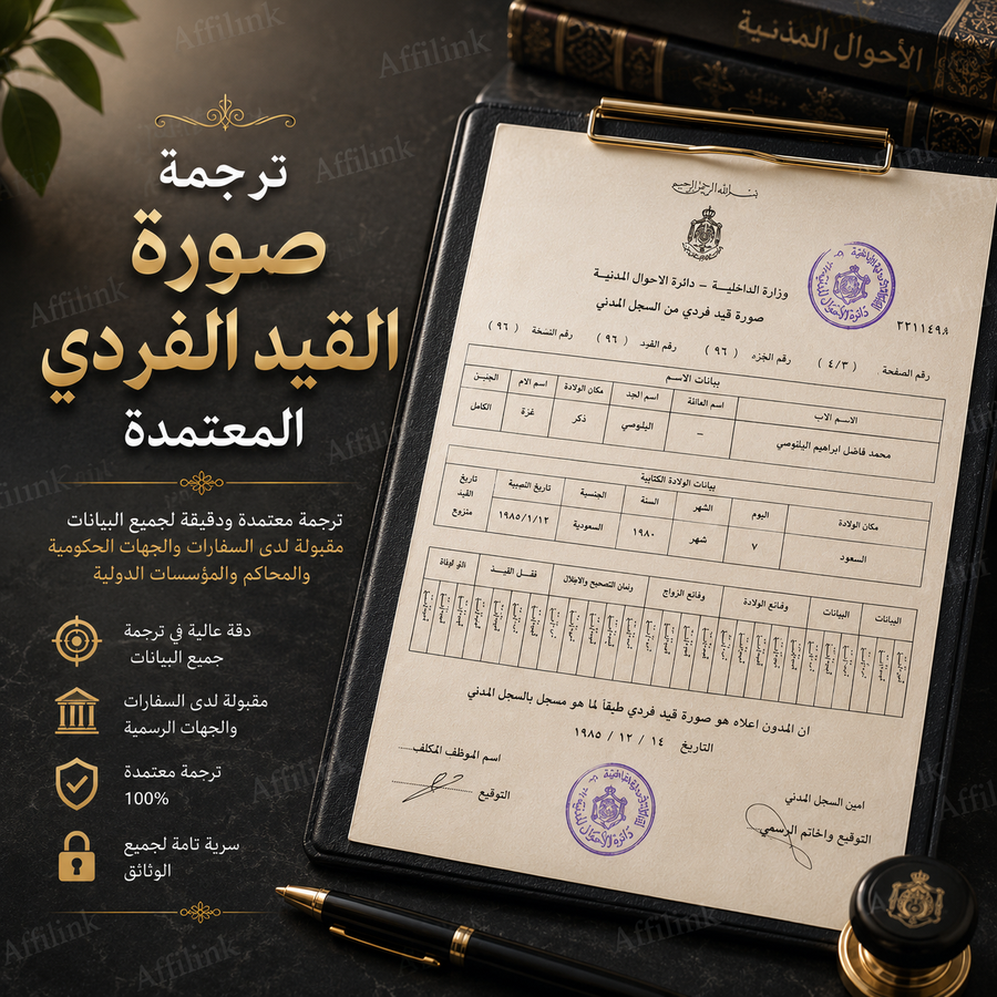 ترجمة صورة القيد الفردي المعتمدة