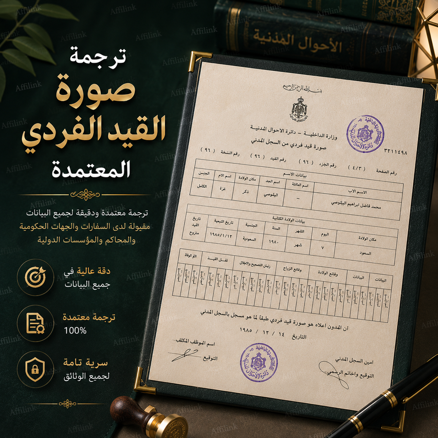 ترجمة صورة القيد الفردي المعتمدة